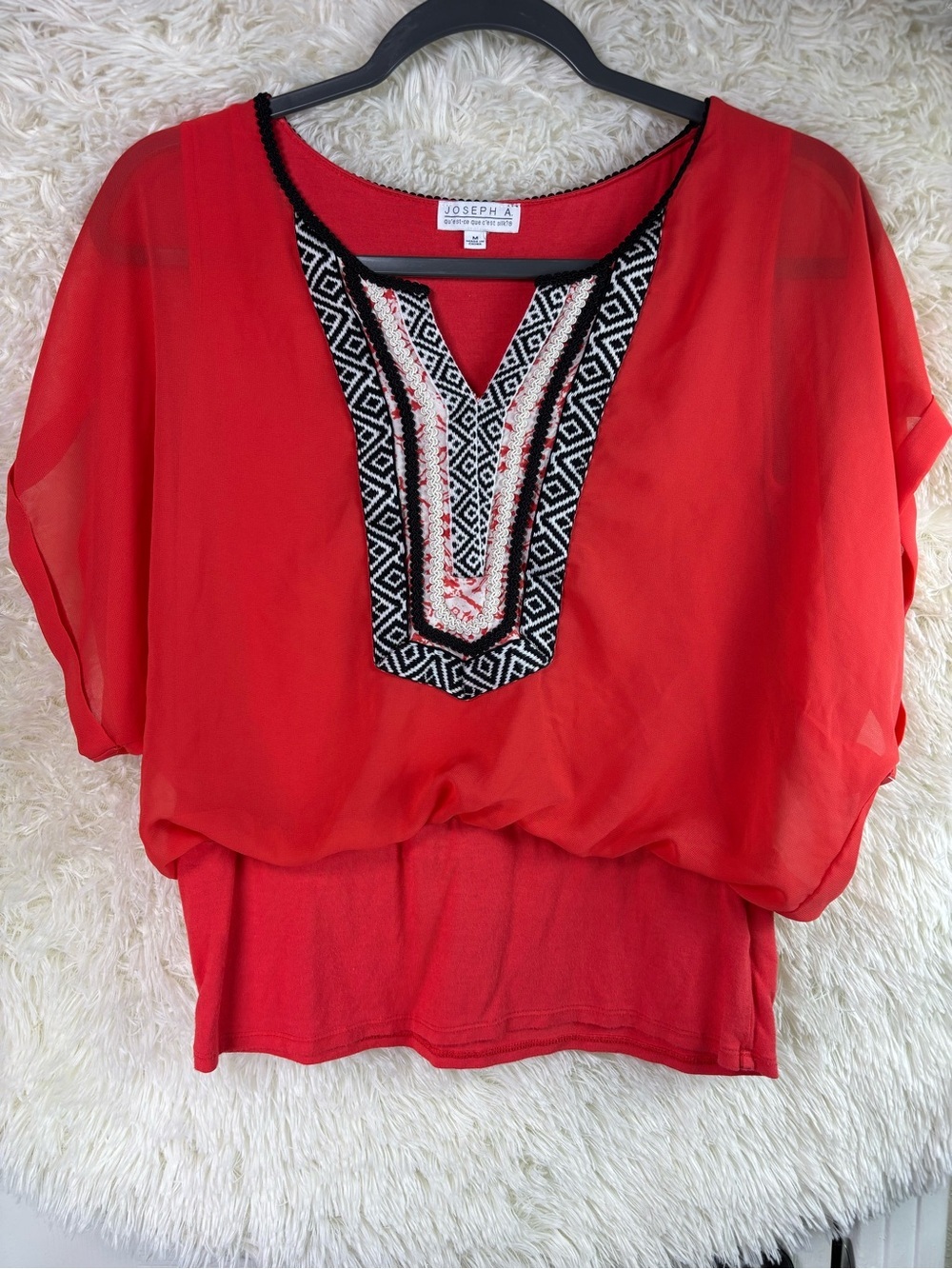 Joseph A Red Orange Embellished V-Neck Women's Top